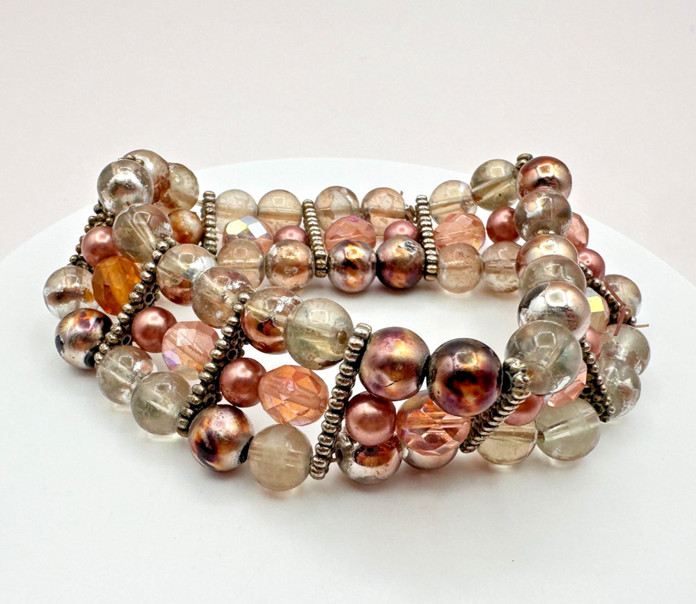 Vintage Y2K Multi-Strand Beaded Stretch Bracelet Boho Statement Women's Jewelry